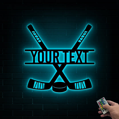 Custom Hockey Sticks Metal Sign with LED Lights, Hockey Room Decor