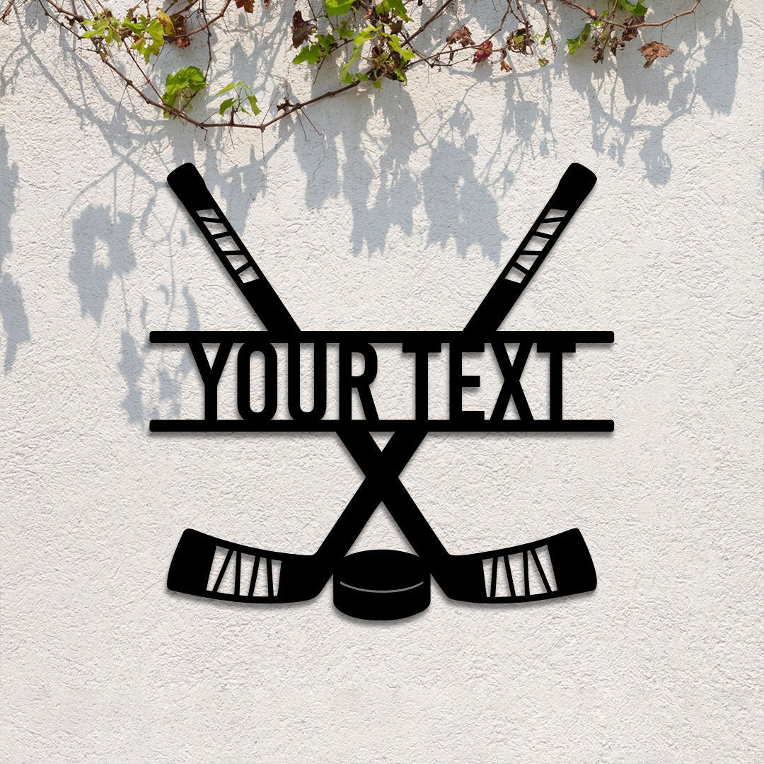 Custom Hockey Sticks Metal Sign with LED Lights, Hockey Room Decor