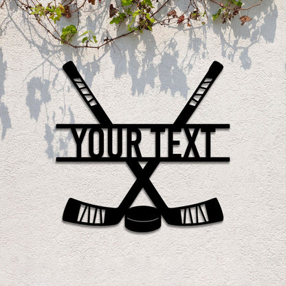 Custom Hockey Sticks Metal Sign with LED Lights, Hockey Room Decor