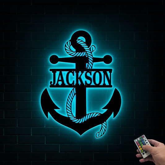 Personalized Anchor Monogram LED Metal Sign, Navy Home Decor