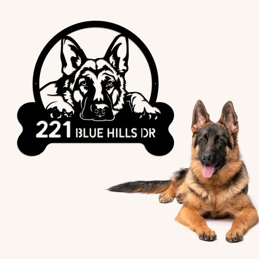 German Shepherd Address Sign, LED House Number Plaque