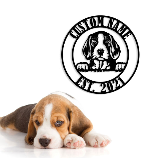 Custom Beagle Dog Metal Wall Art with LED Lights, Peeking Dog Decor