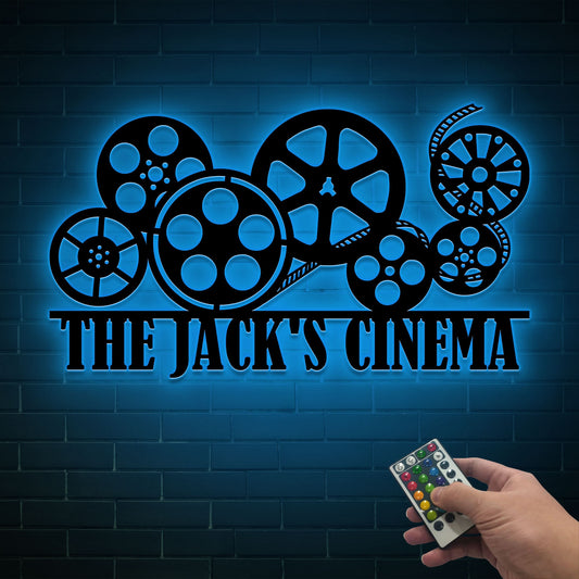 Personalized Home Cinema Metal Sign with LED Lights, Family Theater Decor
