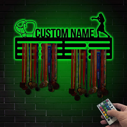 Custom Boxing Medal Hanger with LED Lights, Personalized Award Rack