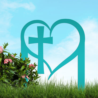 Outdoor Christian Decor Heart Cross Lawn Stake, Valentine's Day Decoration, Outdoor Garden Sign
