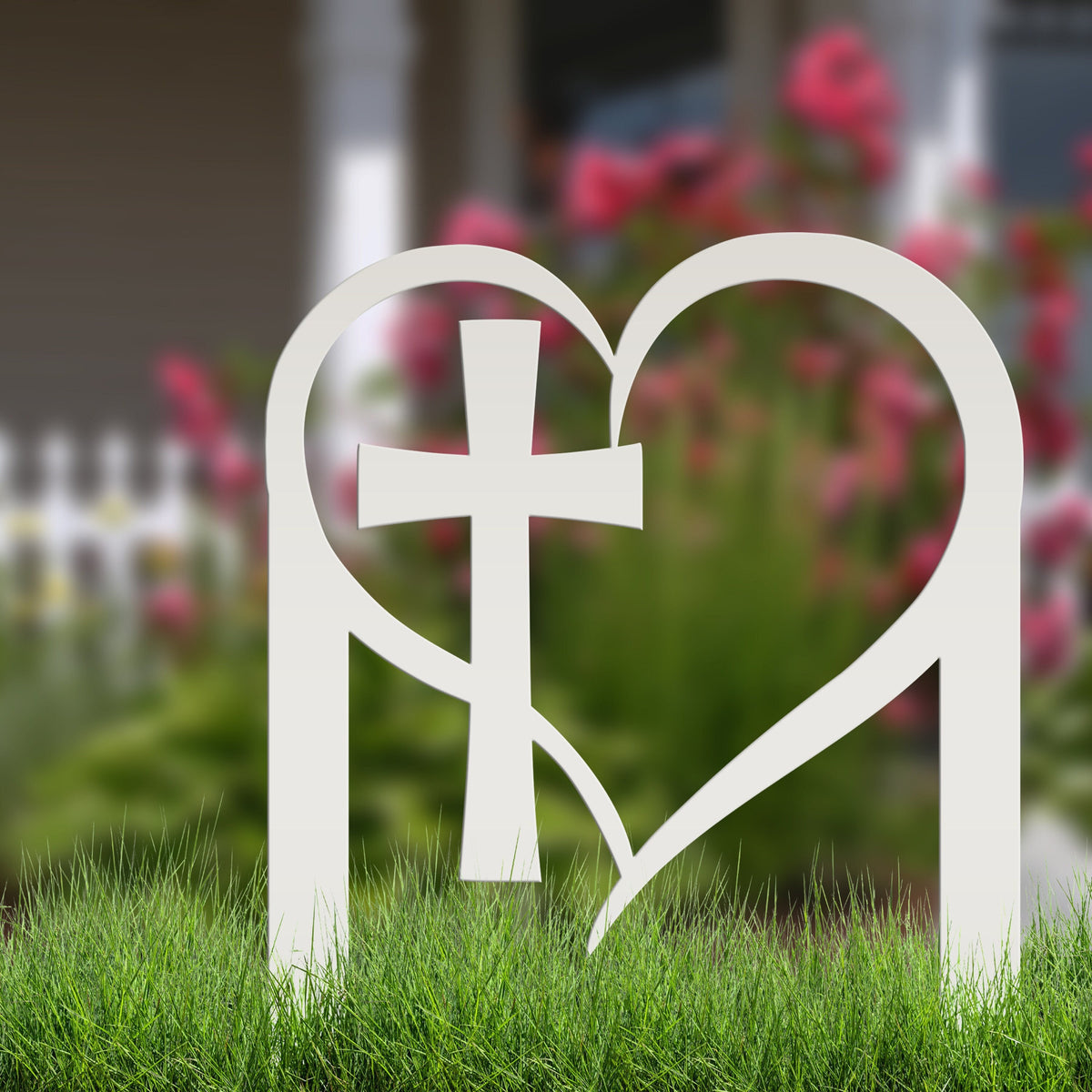 Outdoor Christian Decor Heart Cross Lawn Stake, Valentine's Day Decoration, Outdoor Garden Sign