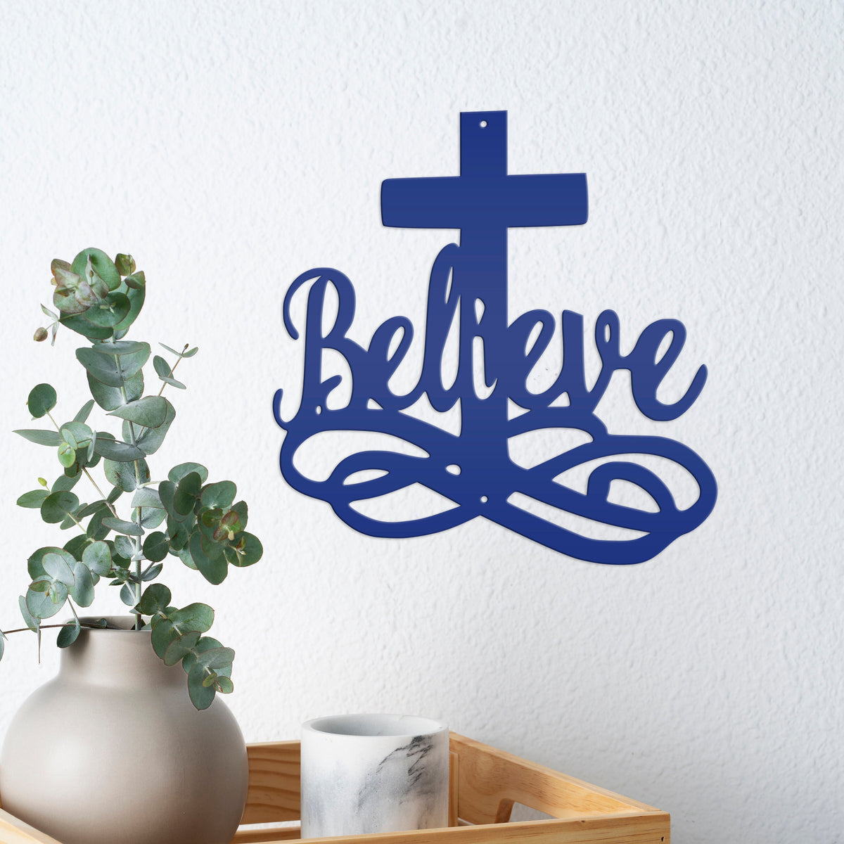Believe Cross Metal Sign