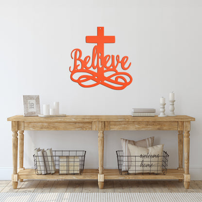Believe Cross Metal Sign