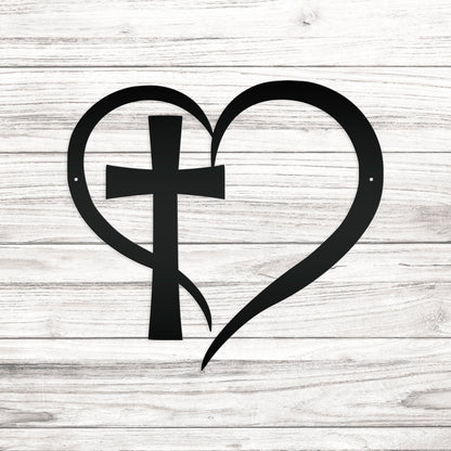 Heart with Cross Metal Sign-Christian Wall Art-Home Decor