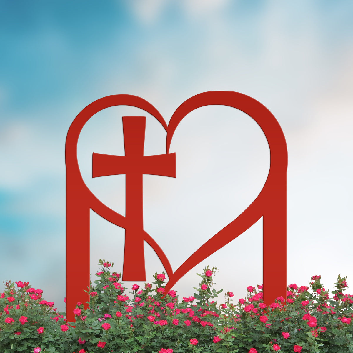 Outdoor Christian Decor Heart Cross Lawn Stake, Valentine's Day Decoration, Outdoor Garden Sign