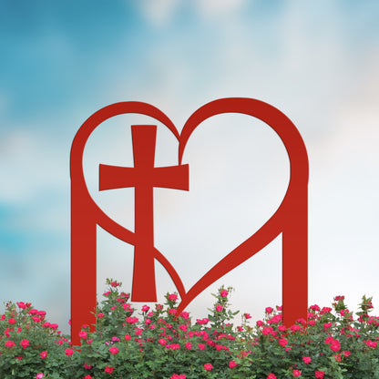 Outdoor Christian Decor Heart Cross Lawn Stake, Valentine's Day Decoration, Outdoor Garden Sign