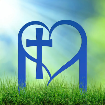 Outdoor Christian Decor Heart Cross Lawn Stake, Valentine's Day Decoration, Outdoor Garden Sign