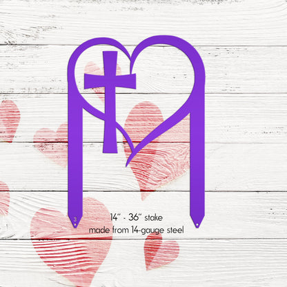 Outdoor Christian Decor Heart Cross Lawn Stake, Valentine's Day Decoration, Outdoor Garden Sign