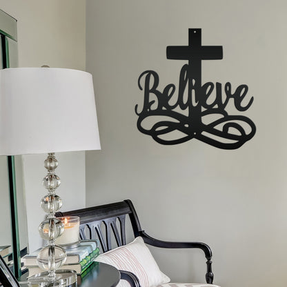 Believe Cross Metal Sign