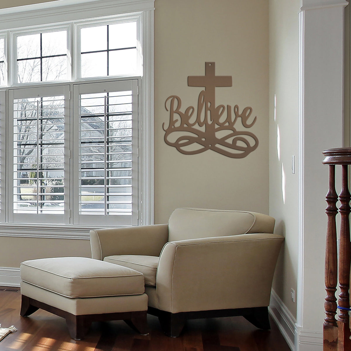 Believe Cross Metal Sign