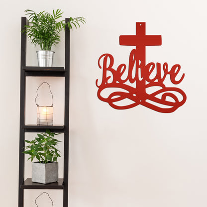 Believe Cross Metal Sign