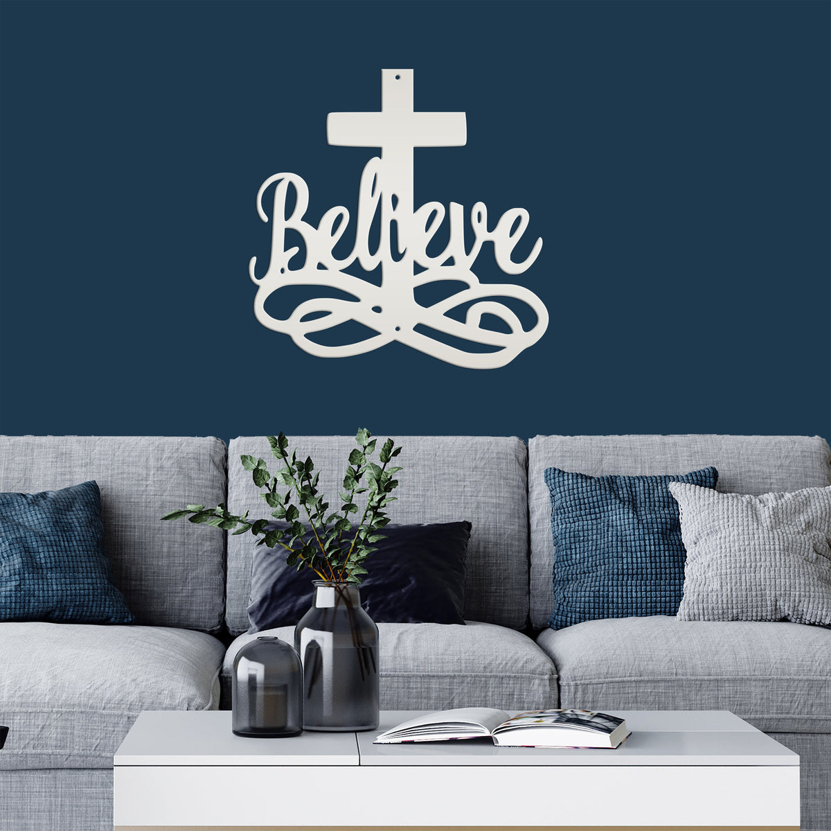 Believe Cross Metal Sign