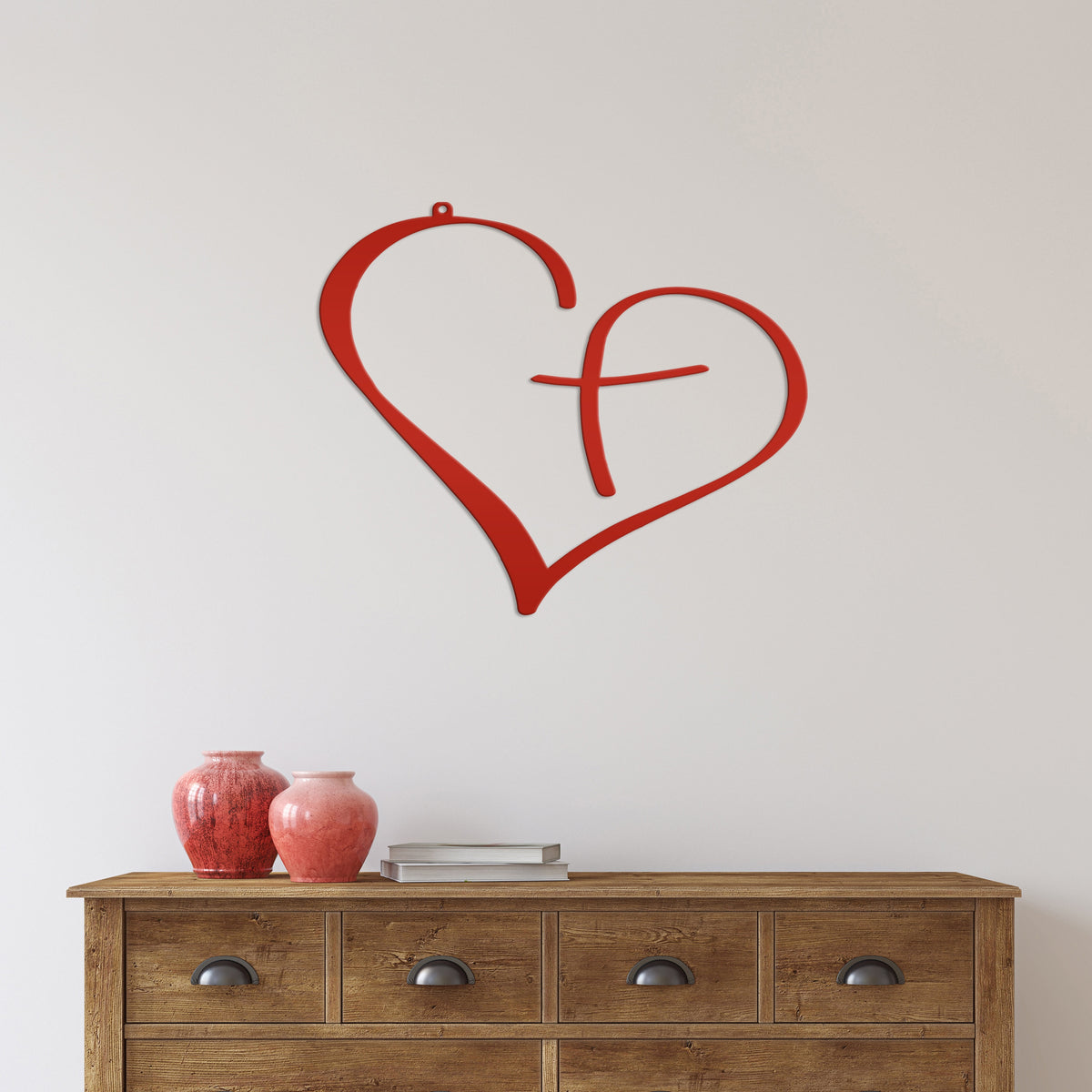 Christian Metal Heart Cross - Indoor Outdoor - Easter -Christian Wall Art - Heart Cross