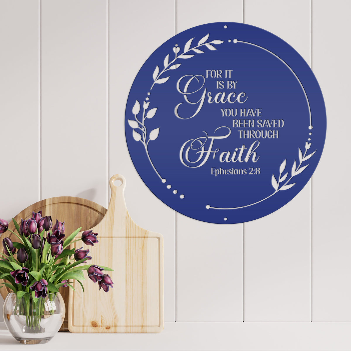 Christian Wall art Ephesians 2:8, It is by Grace you have been saved through Faith metal sign, Religious Home Decor