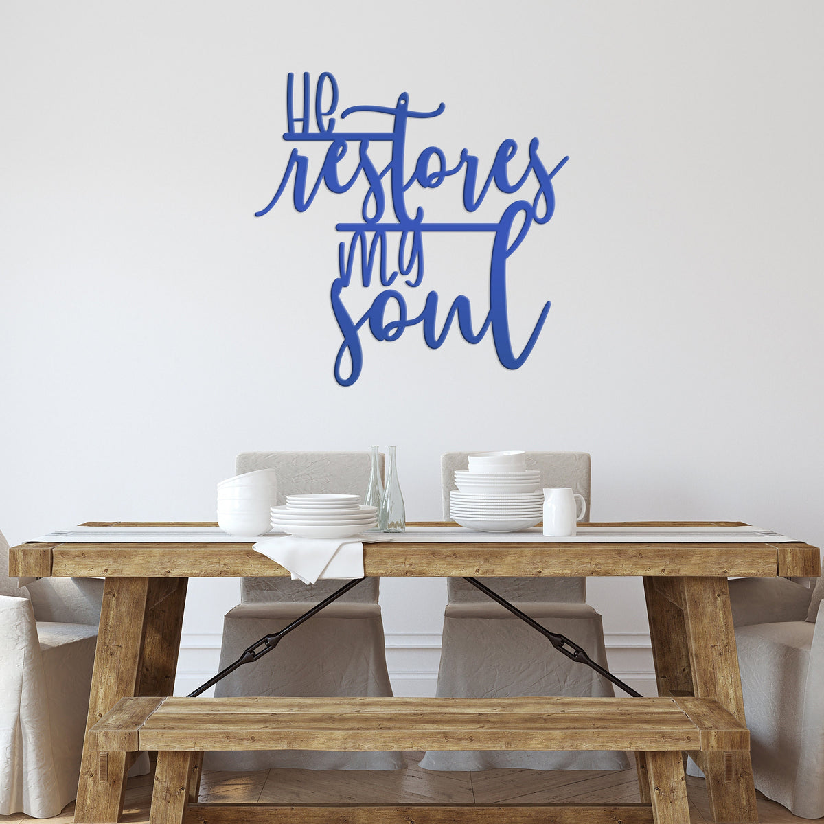 Christian Metal Sign - Inspirational Quote Wall Art - He Restores My Soul - Religious Home Decor - Church Wall Hanging - Christian Gifts