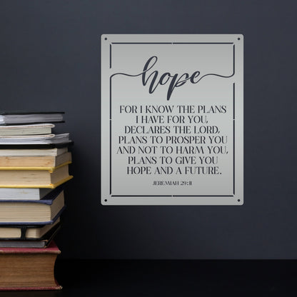 Christian Wall Decor - Inspirational Hope Bible Verse Metal Sign - Jeremiah 29:11 Wall Art