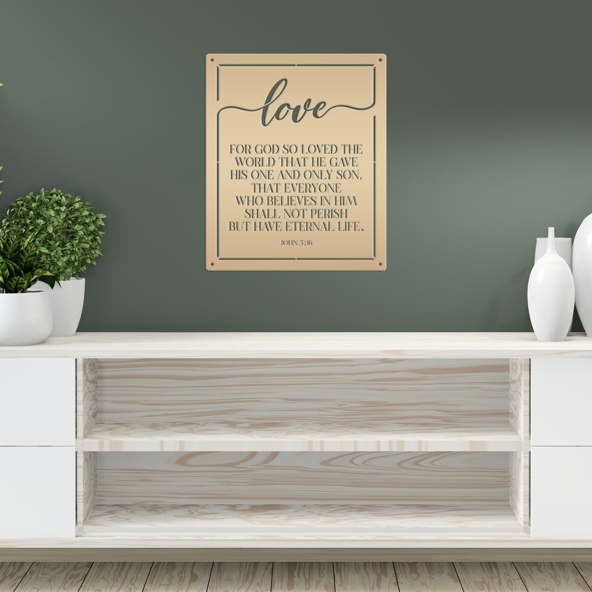 Religious Metal Wall Art with John 3:16 - Christian Home Decor - Inspirational Church Wall Hanging - Farmhouse Entryway Art - Christian Gift