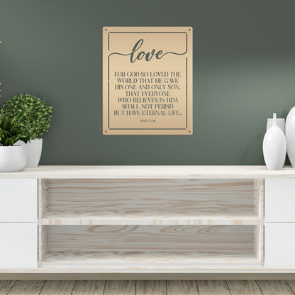Religious Metal Wall Art with John 3:16 - Christian Home Decor - Inspirational Church Wall Hanging - Farmhouse Entryway Art - Christian Gift