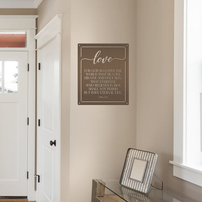 Religious Metal Wall Art with John 3:16 - Christian Home Decor - Inspirational Church Wall Hanging - Farmhouse Entryway Art - Christian Gift