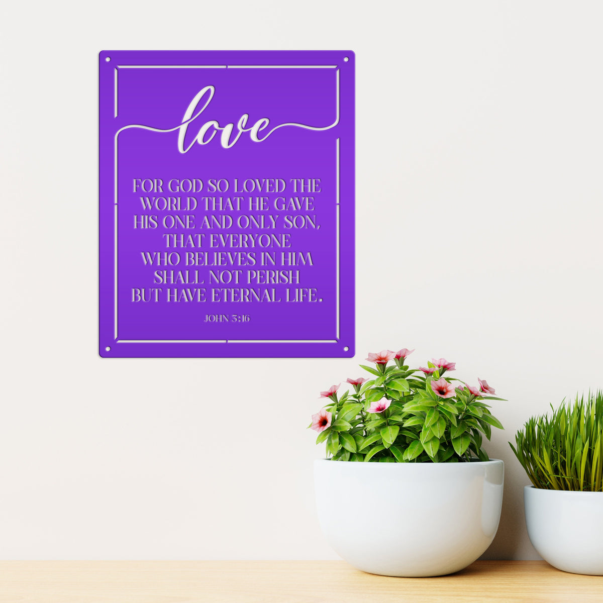 Religious Metal Wall Art with John 3:16 - Christian Home Decor - Inspirational Church Wall Hanging - Farmhouse Entryway Art - Christian Gift