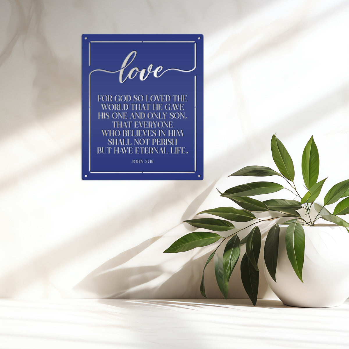 Religious Metal Wall Art with John 3:16 - Christian Home Decor - Inspirational Church Wall Hanging - Farmhouse Entryway Art - Christian Gift