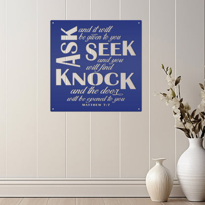 Unique Christian Home Decor - Inspirational Matthew 7 Metal Sign - Religious Wall Hanging - Charming Jesus Art - Church Artwork Decoration