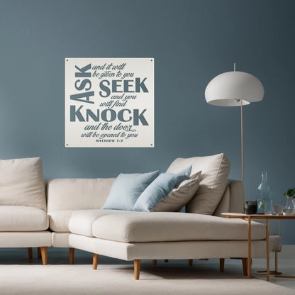 Unique Christian Home Decor - Inspirational Matthew 7 Metal Sign - Religious Wall Hanging - Charming Jesus Art - Church Artwork Decoration