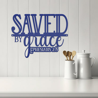 Inspirational Christian Metal Wall Art – Ephesians 2:8 Bible Verse - Cute Jesus Art - Charming Farmhouse Decor - Faith Inspired Wall Hanging