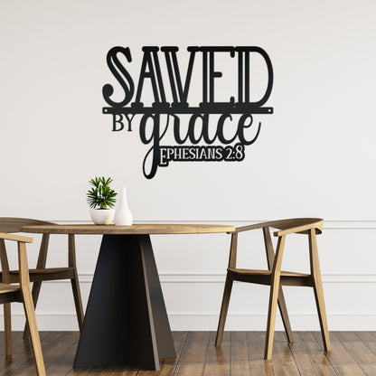 Inspirational Christian Metal Wall Art – Ephesians 2:8 Bible Verse - Cute Jesus Art - Charming Farmhouse Decor - Faith Inspired Wall Hanging
