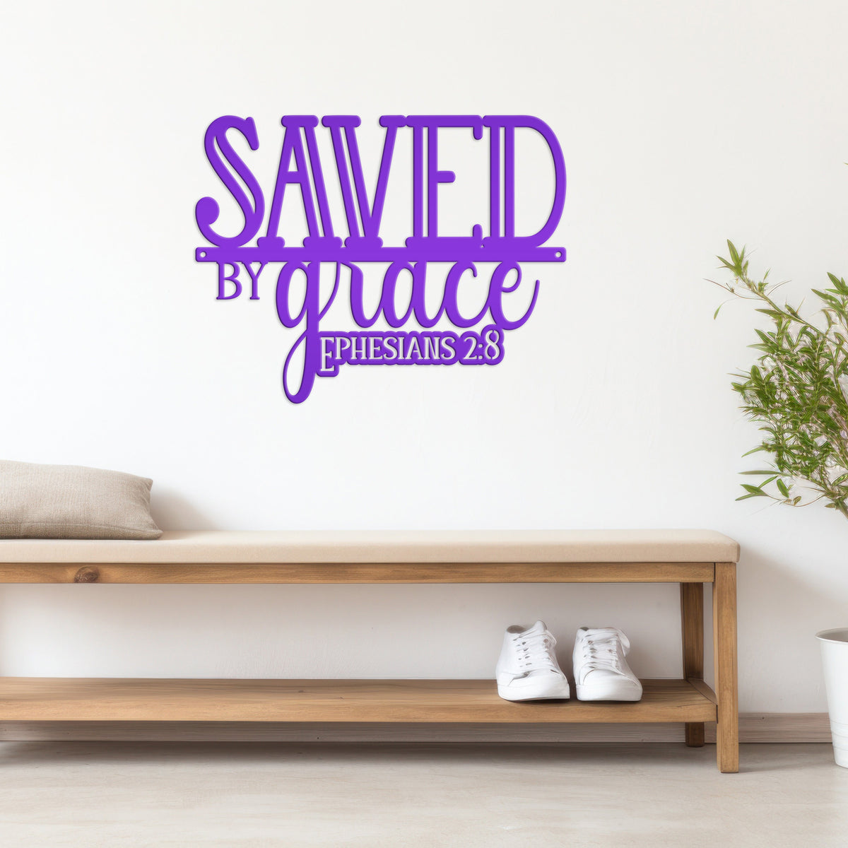 Inspirational Christian Metal Wall Art – Ephesians 2:8 Bible Verse - Cute Jesus Art - Charming Farmhouse Decor - Faith Inspired Wall Hanging