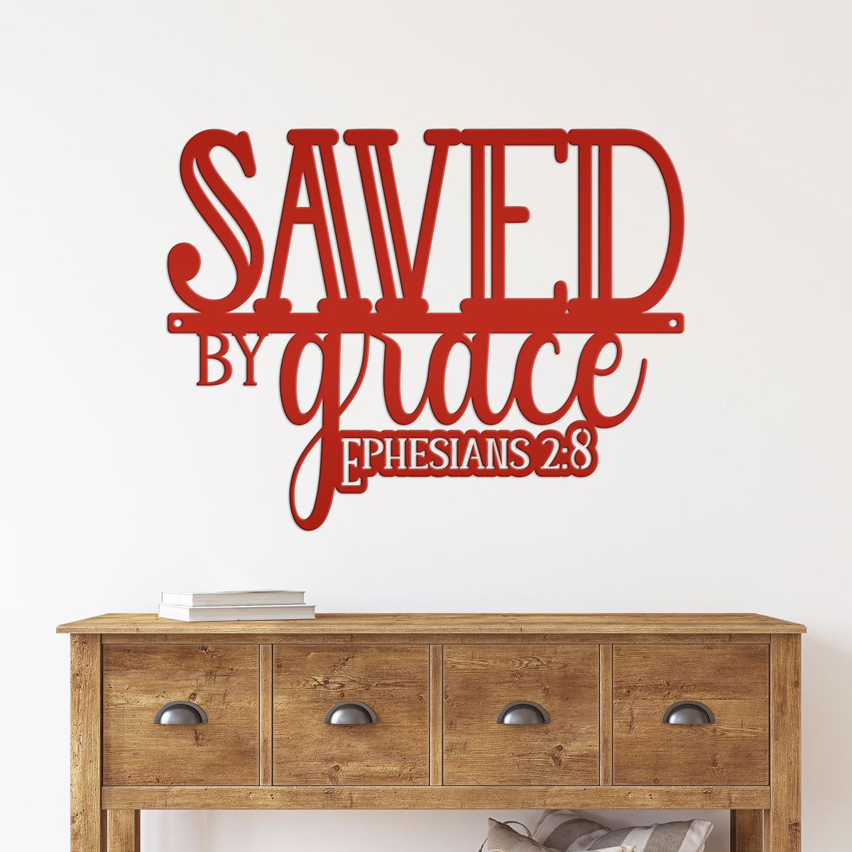 Inspirational Christian Metal Wall Art – Ephesians 2:8 Bible Verse - Cute Jesus Art - Charming Farmhouse Decor - Faith Inspired Wall Hanging