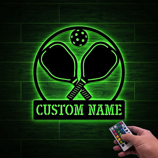 Personalized Pickleball Metal LED Sign, Custom Name Wall Art