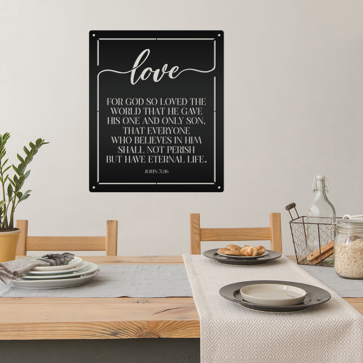 Religious Metal Wall Art with John 3:16 - Christian Home Decor - Inspirational Church Wall Hanging - Farmhouse Entryway Art - Christian Gift