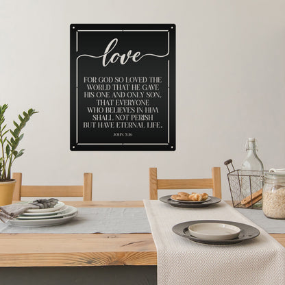 Religious Metal Wall Art with John 3:16 - Christian Home Decor - Inspirational Church Wall Hanging - Farmhouse Entryway Art - Christian Gift