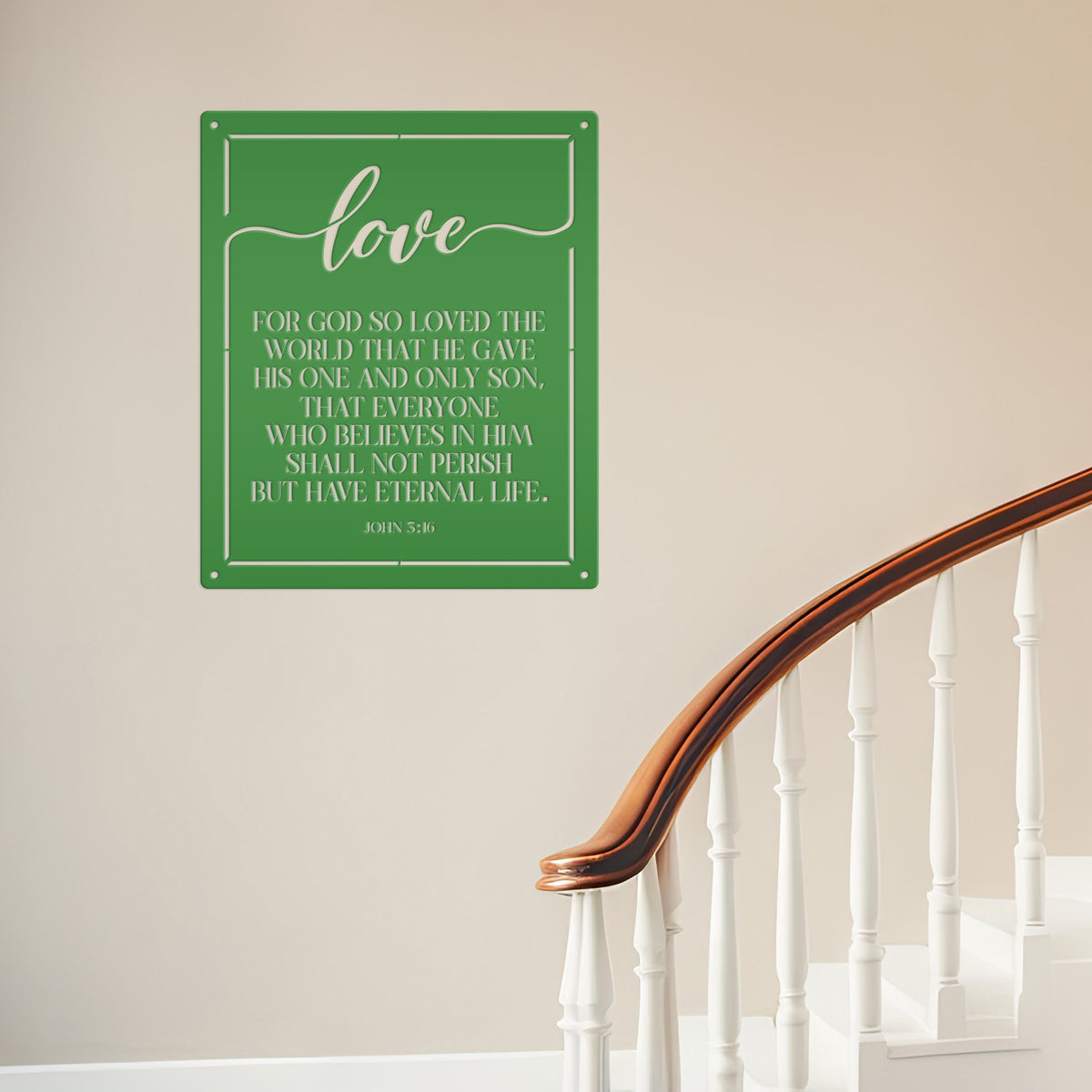 Religious Metal Wall Art with John 3:16 - Christian Home Decor - Inspirational Church Wall Hanging - Farmhouse Entryway Art - Christian Gift