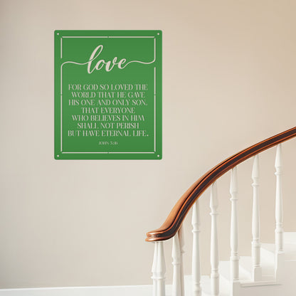 Religious Metal Wall Art with John 3:16 - Christian Home Decor - Inspirational Church Wall Hanging - Farmhouse Entryway Art - Christian Gift