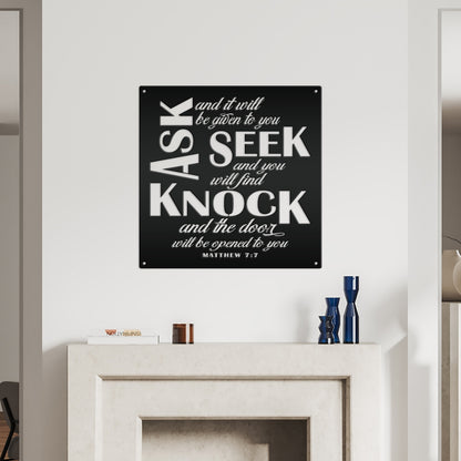Unique Christian Home Decor - Inspirational Matthew 7 Metal Sign - Religious Wall Hanging - Charming Jesus Art - Church Artwork Decoration