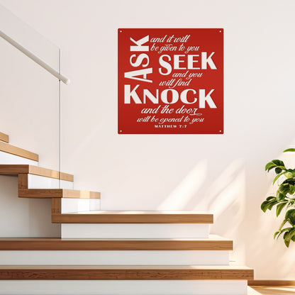 Unique Christian Home Decor - Inspirational Matthew 7 Metal Sign - Religious Wall Hanging - Charming Jesus Art - Church Artwork Decoration