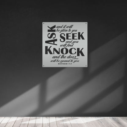 Unique Christian Home Decor - Inspirational Matthew 7 Metal Sign - Religious Wall Hanging - Charming Jesus Art - Church Artwork Decoration