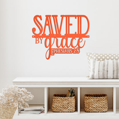 Inspirational Christian Metal Wall Art – Ephesians 2:8 Bible Verse - Cute Jesus Art - Charming Farmhouse Decor - Faith Inspired Wall Hanging