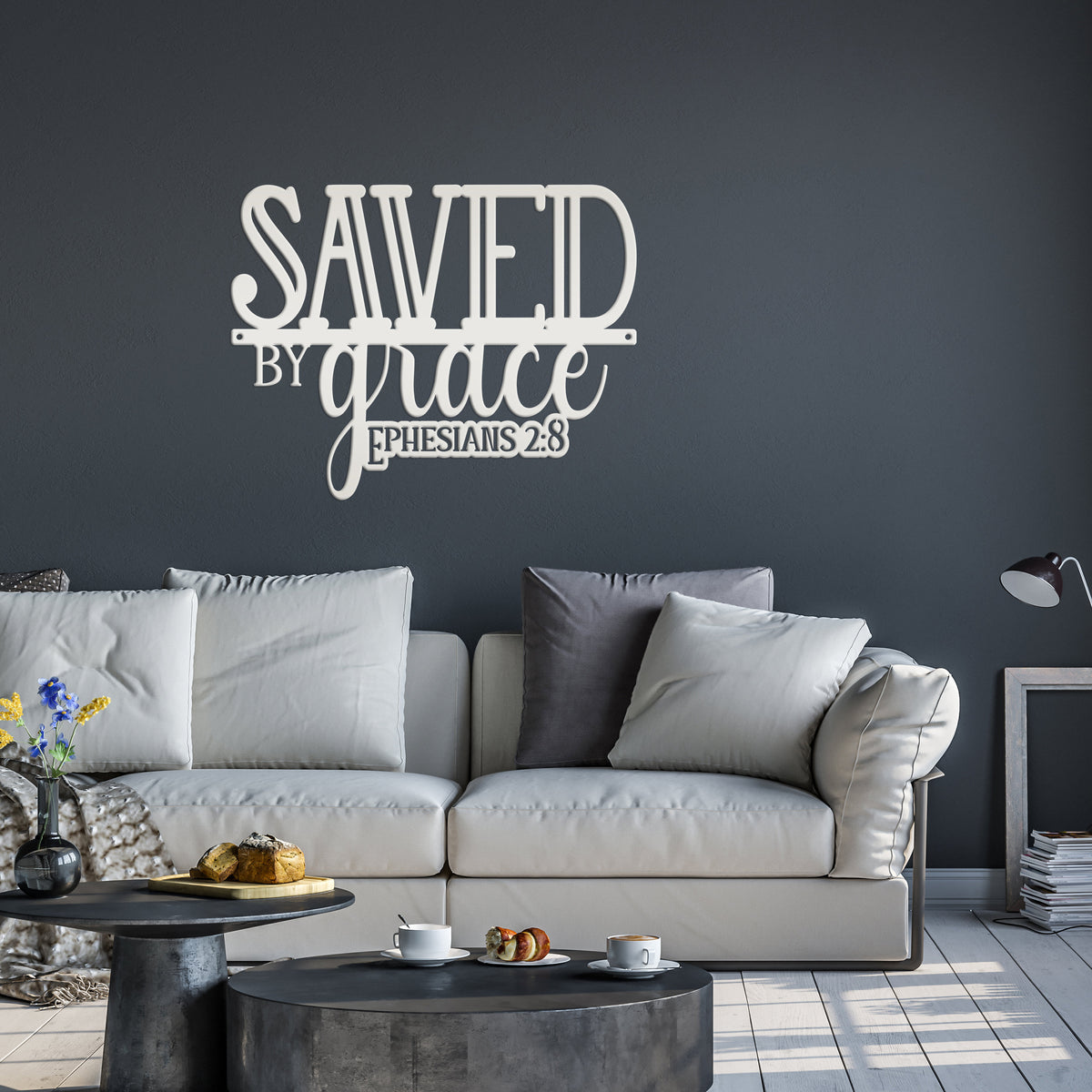 Inspirational Christian Metal Wall Art – Ephesians 2:8 Bible Verse - Cute Jesus Art - Charming Farmhouse Decor - Faith Inspired Wall Hanging