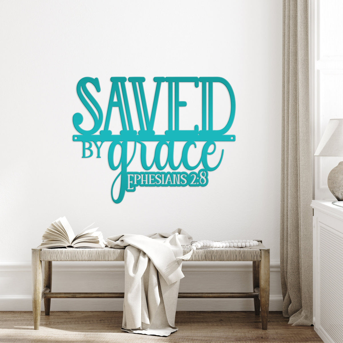 Inspirational Christian Metal Wall Art – Ephesians 2:8 Bible Verse - Cute Jesus Art - Charming Farmhouse Decor - Faith Inspired Wall Hanging