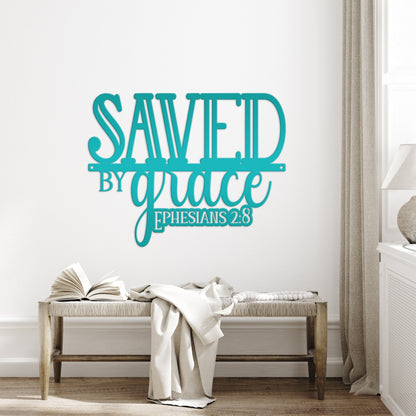 Inspirational Christian Metal Wall Art – Ephesians 2:8 Bible Verse - Cute Jesus Art - Charming Farmhouse Decor - Faith Inspired Wall Hanging