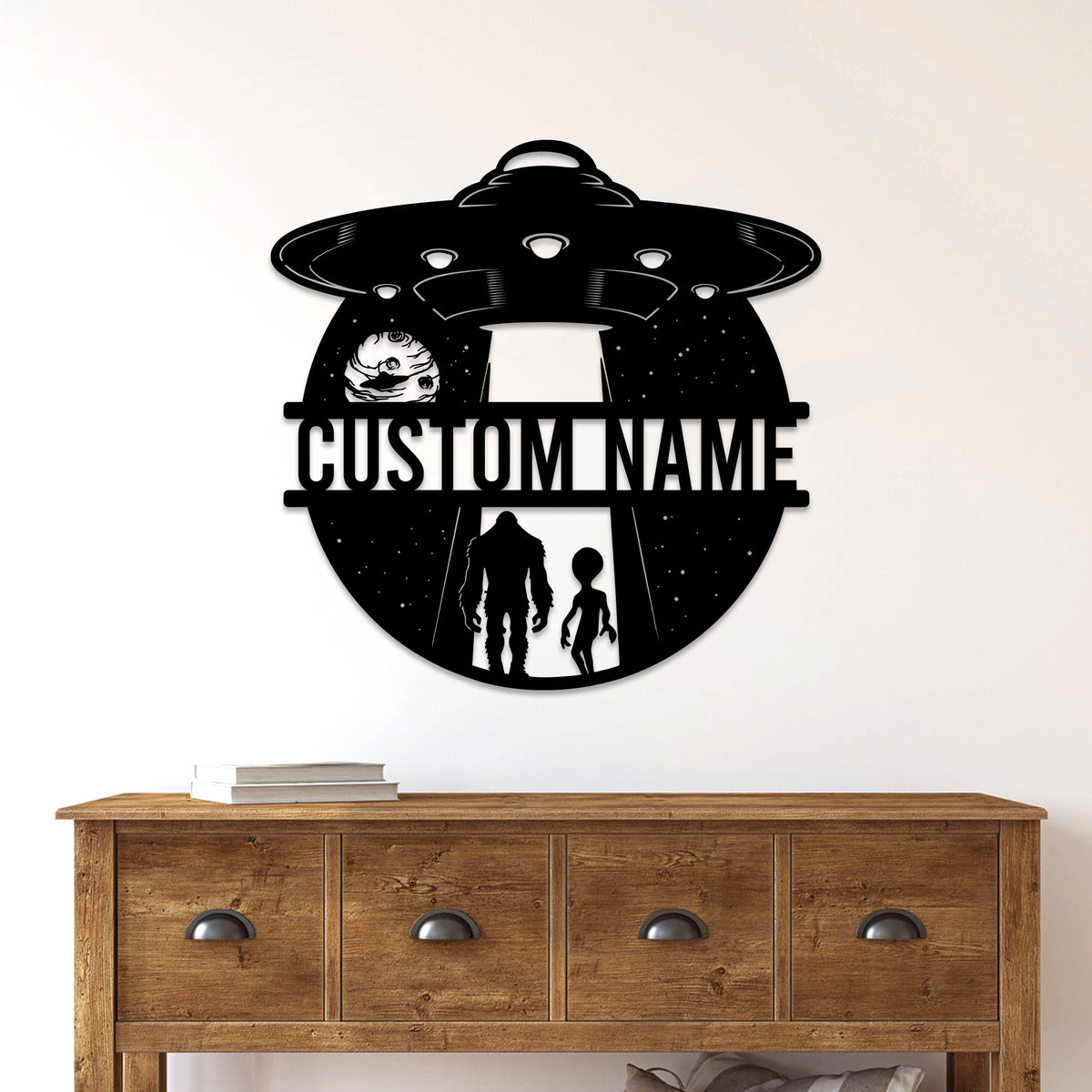 Custom Bigfoot Alien UFO Metal Sign with LED Lights