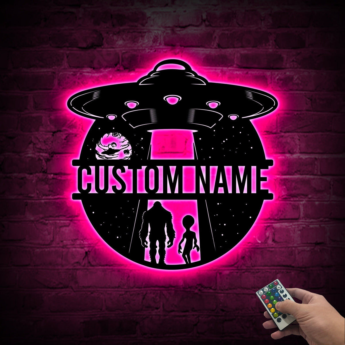 Custom Bigfoot Alien UFO Metal Sign with LED Lights